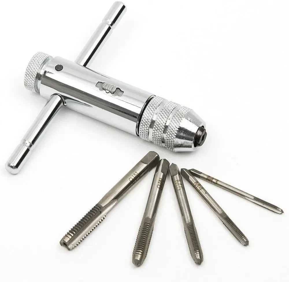 T-Handle Ratchet Tap Wrench Set with 5 Metric Taps M3–M8 Tap Wrench Set Oasis Select