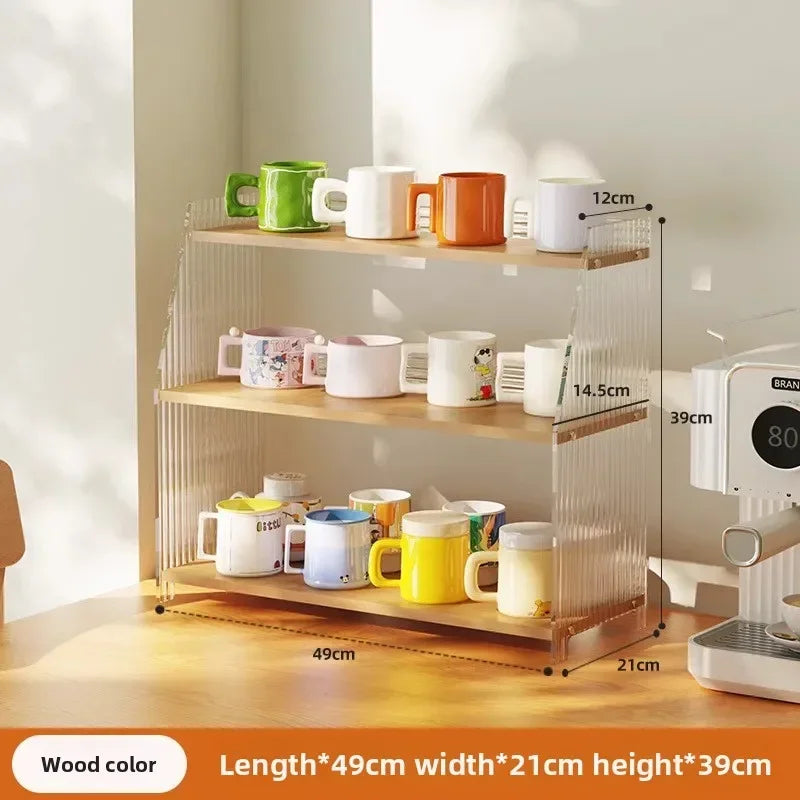 Multi-functional Desktop shelf Acrylic cup holder Water cup holder Household multi-layer storage rack sturdy and durable Oasis Select Log color 49B
