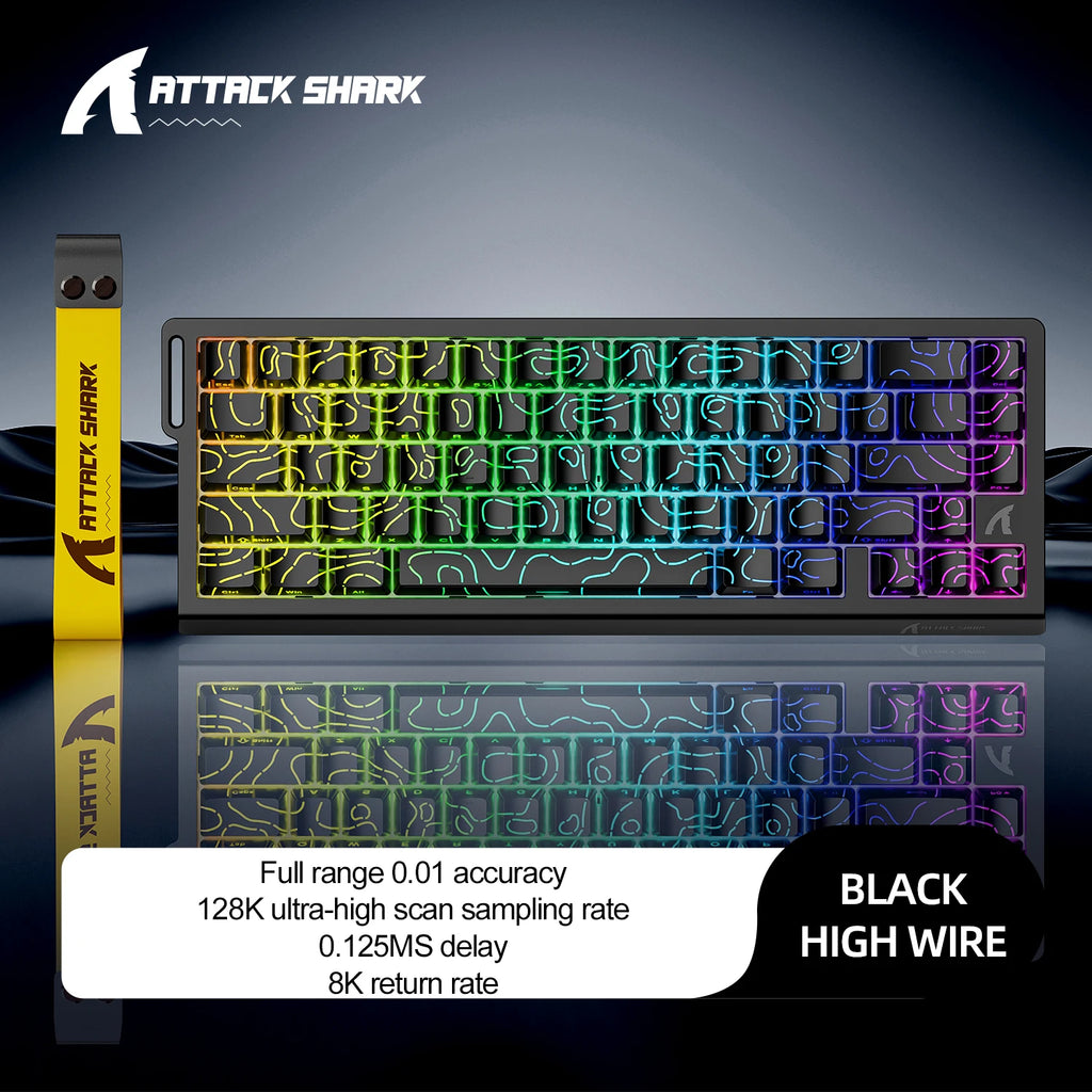 Attack Shark X68HE Magnetic Switch Keyboard | 0.01mm Precision, 0.125ms Low Latency, 8KHz Polling & RGB Customization for Esport Oasis Select X68he Black contour