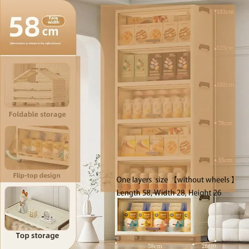 Multi-functional Simple folding storage cabinet Plastic multi-layer bag wardrobe storage box living room storage cabinet Oasis Select 58Cm1layerbrown