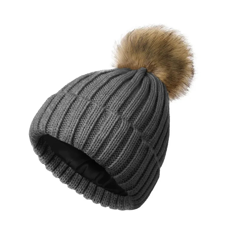 Adult soft knitted hat with no brim, reverse mouth hat, satin lining, wool ball hat, warm knitted hat without label Oasis Select 5