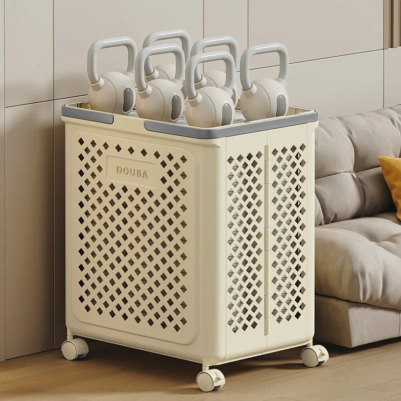 Multipurpose Yoga Mat Storage Basket/Collapsible Plastic Laundry Baskets with Wheels,Yoga Mat Storage Basket Bin and Laundry Bin Oasis Select