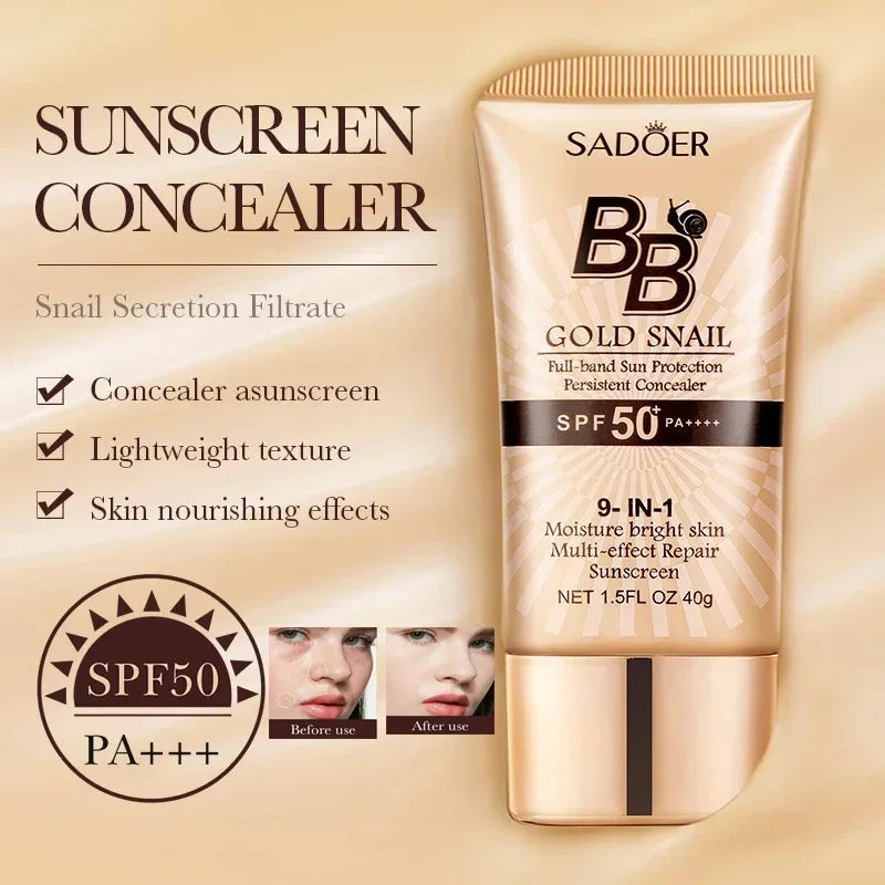 SADOER Gold Snail Oil-Control Matte BB Cream Foundation Concealer Moisturizing Isolation Cream SPF50+PA+++ 40g Oasis Select