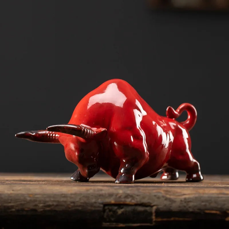 Ceramic Fengshui Buffalo Small Ornaments To Attract Wealth Chinese Style Home Desktop Decoration Zodiac Ox Gifts Oasis Select B red