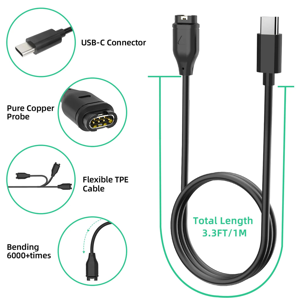 USB Charger for Garmin Vivosmart 5 & Vivomove 3/3S Sport Smartwatch Charger Cable Oasis Select