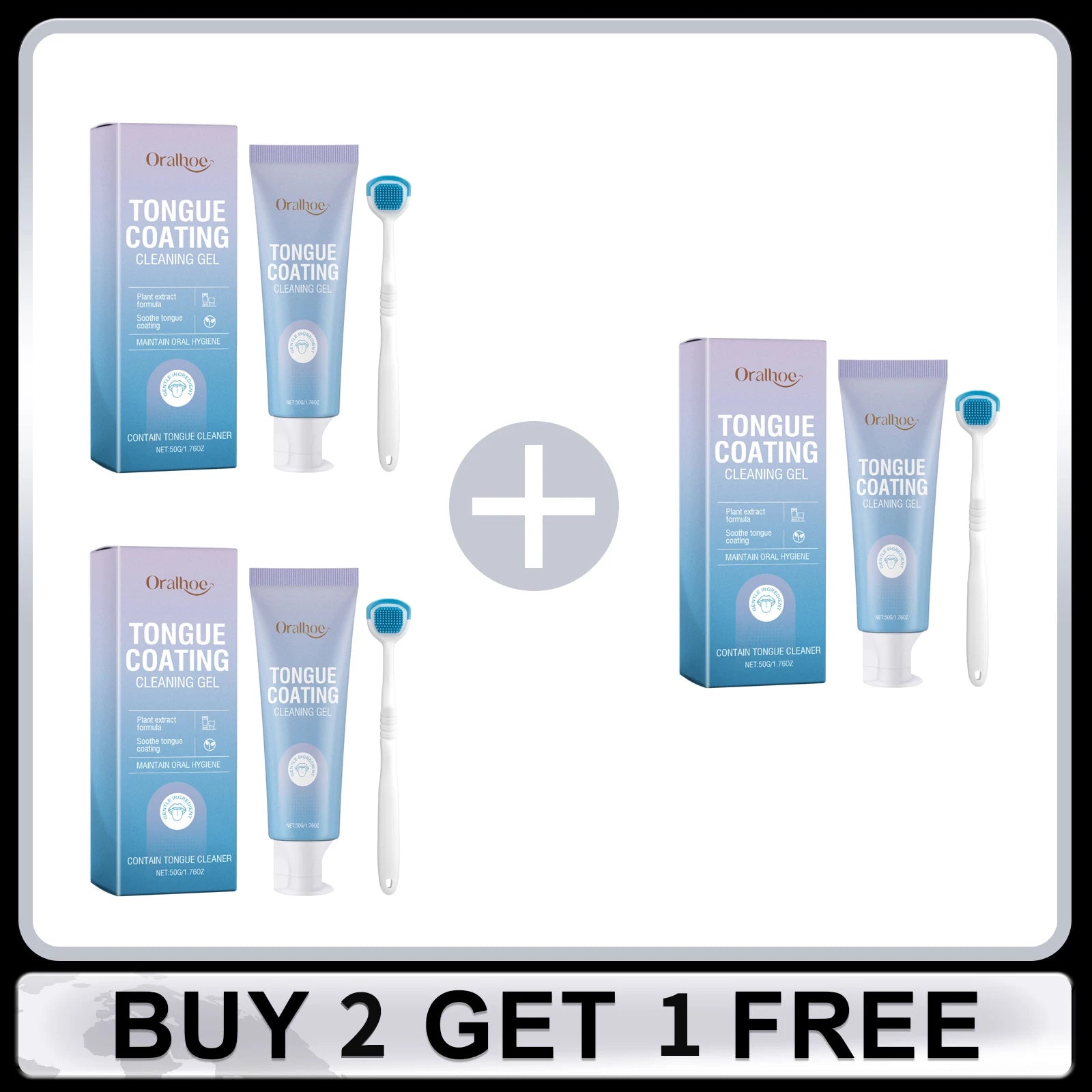 Tongue Cleaning Gel with Toothbrush for Remove Tongue Coating Eliminate Bad Breath Fresh Breath Inhibit Oral Bacteria Oral Care Oasis Select Buy 2 Get 1 Free