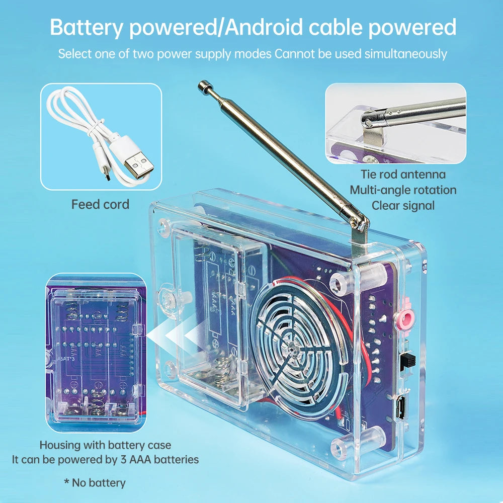 DIY FM Radio Electronic Kit Adjustable Frequency 87-108MHz Digital Display Soldering Project Practice Solder RDA5807S Oasis Select