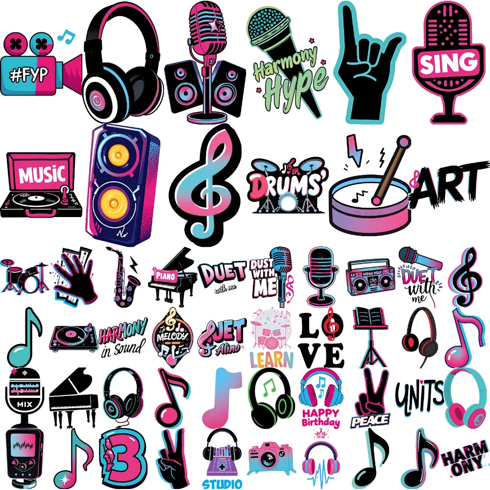 63-Pack Music Cartoon Temporary Tattoos – Waterproof Stickers Temporary Tattoo Set Oasis Select