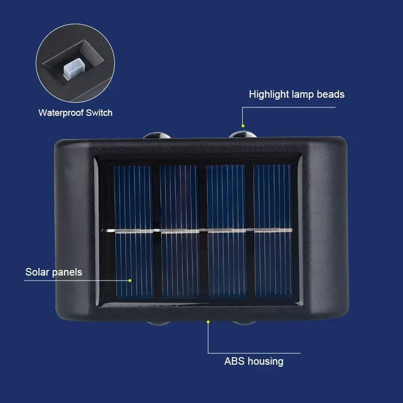 4LED Beads Up and Down Light Solar Powered Waterproof Wall Light for Courtyard Garden Carport Oasis Select