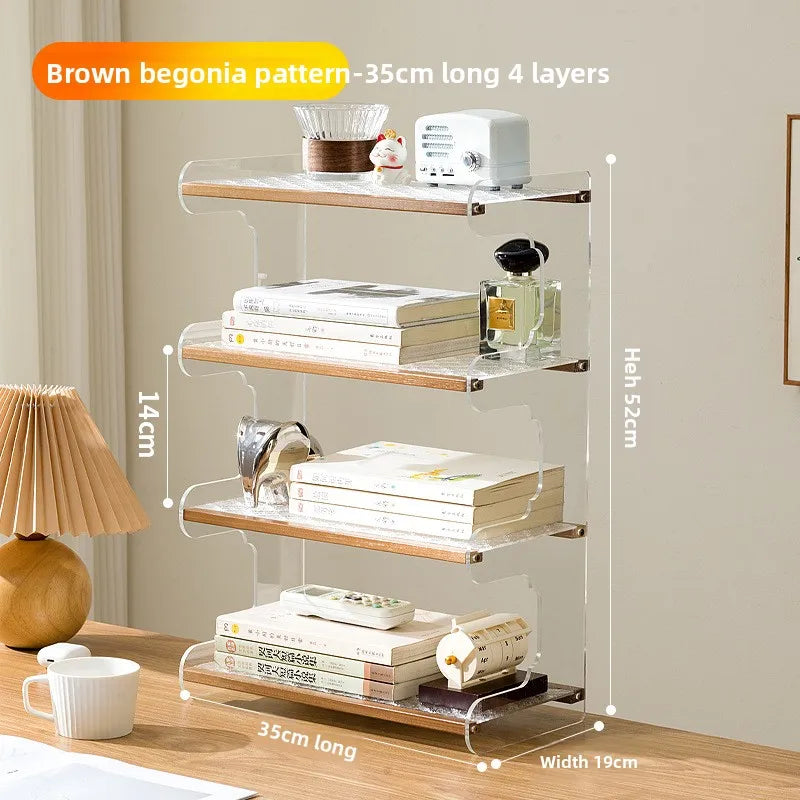 Desktop bookshelf, desktop shelf, desk storage rack, dormitory desk, study table, multi-layer shelf, multi-layer shelf Oasis Select Brown 4-35
