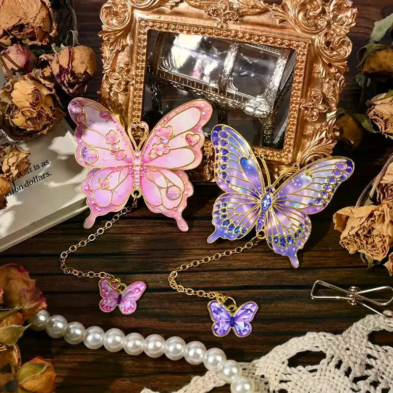 Vintage Butterfly Fan Metal Bookmark Hollow Flower Painting Bookmarks Student Reading Book Clip For Book Lovers Readers Gifts Oasis Select