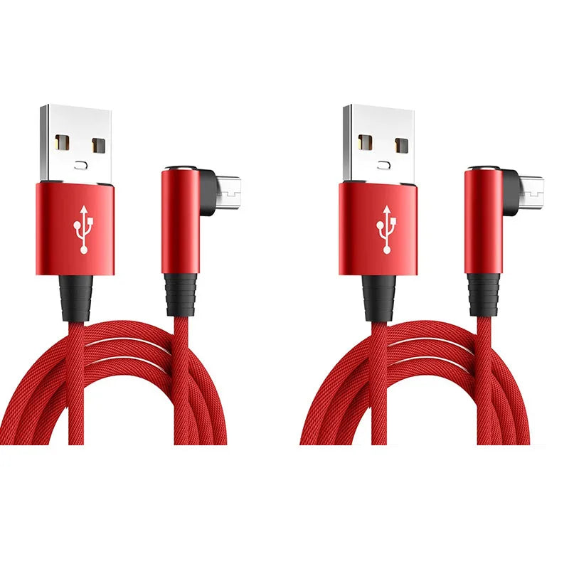 1/3pcs USB Micro Cable 3A 90 Degree Elbow Data Cable Charger Cord for Xiaomi Mobile Phone Accessories Fast Charging Usb Cable Oasis Select red-2pcs 2m