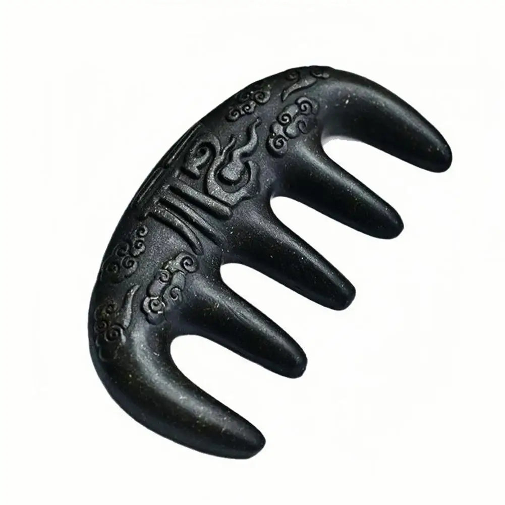 Polygonum Multiflorum Massage Comb Natural Handmade Five-tooth Meridians Scalp Massager Wide Tooth Comb Head Scraping Massage Oasis Select Black