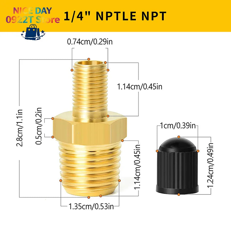 2Pcs Brass Air Inflator Adapter W/Valve Stem Inside 1/4" NPT (M) To Standard Schrader Valve (M) Tire Inflator Connector@#X Oasis Select