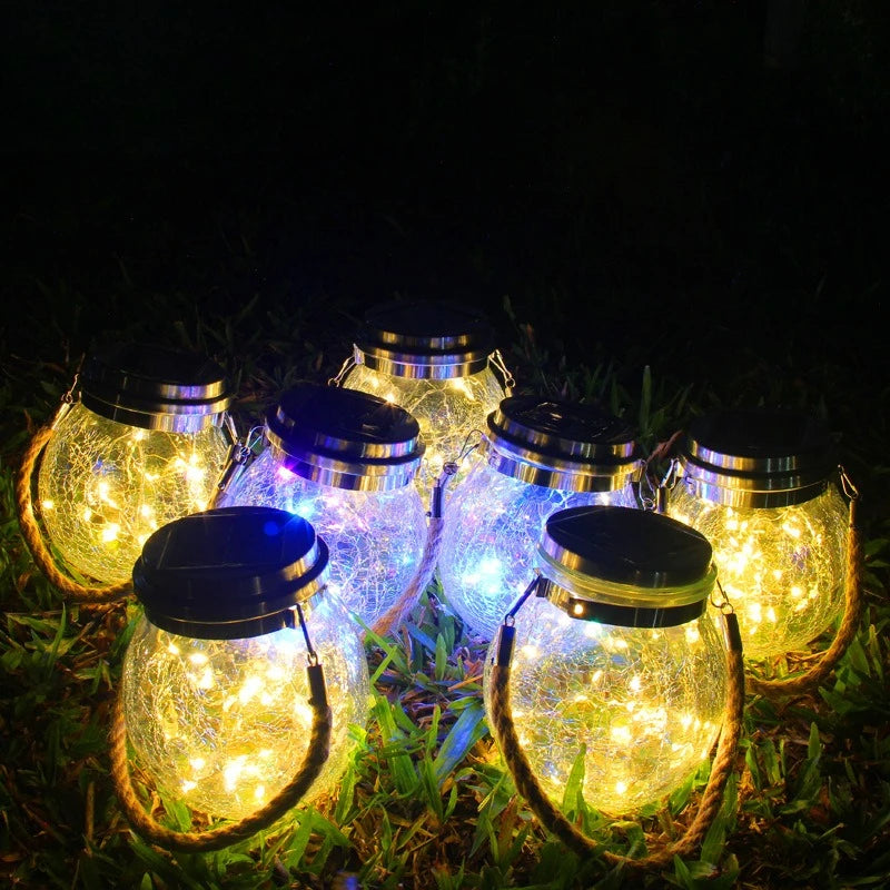 Solar Outdoor Lights Set: Garden Crack/Hanging Bottle Lights Xmas Mason Decor Oasis Select