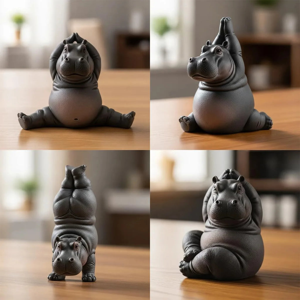 Creative Yoga Hippo Statue Handcrafted Resin Meditation Hippopotamus Figurine Cute Art Sculpture For Home Living Room Bedroom Oasis Select