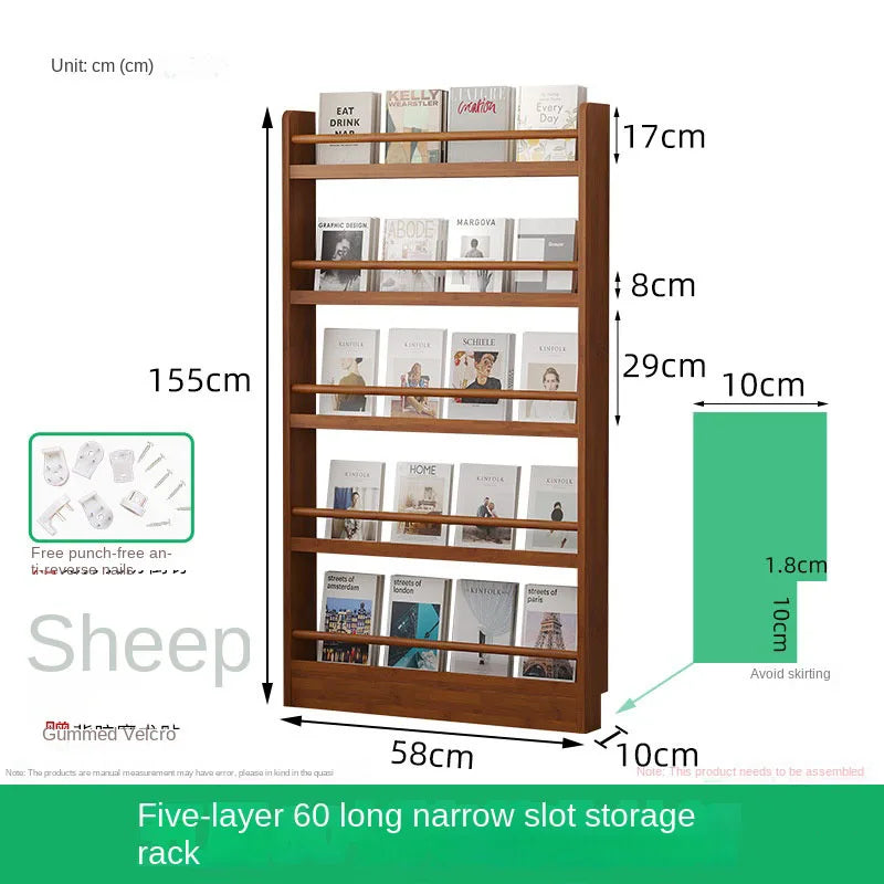 Behind the door, there is a small bookshelf, a multi-layer solid wood ultra-thin bookcase, a newspaper rack, a narrow slit child Oasis Select Six layers 60cm