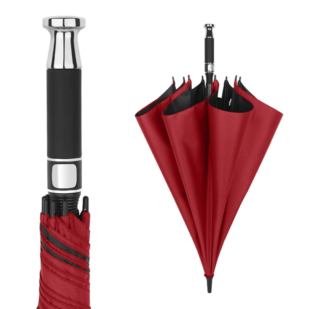 PEAKINBAGS Double Layer UV Auto Open Long Handle Umbrella Long Handle Umbrella Oasis Select Red Wine