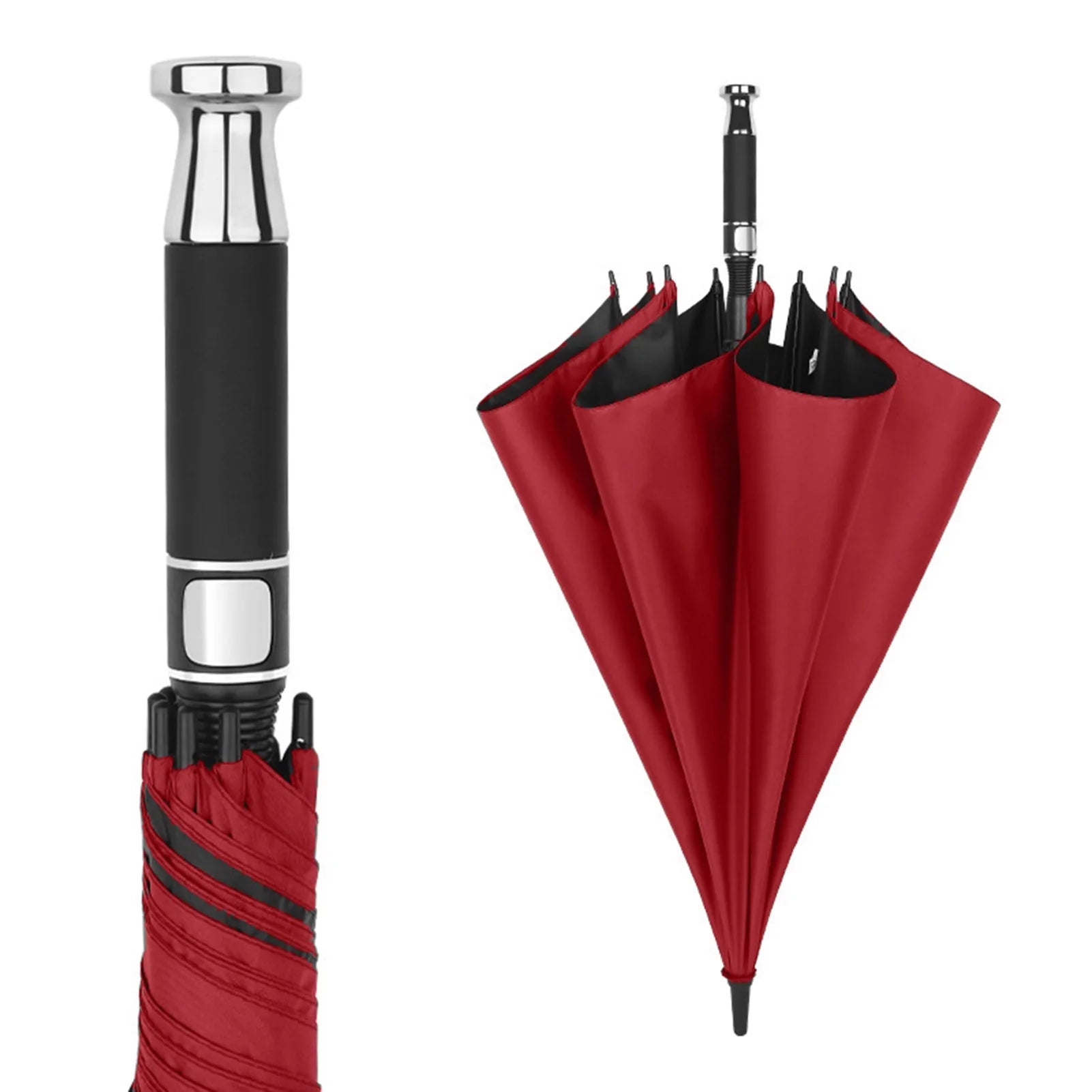PEAKINBAGS Double Layer UV Auto Open Long Handle Umbrella Long Handle Umbrella Oasis Select Red Wine