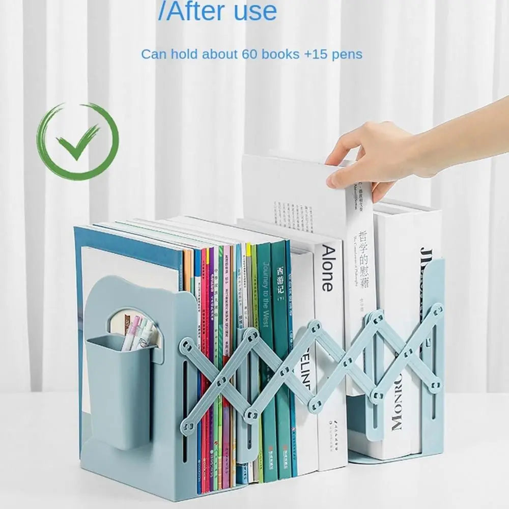with Pen Holder Retractable Bookends Fixed Book Clip Save Space Adjustable Bookshelf Stationery Simple Divider Book Stand Oasis Select
