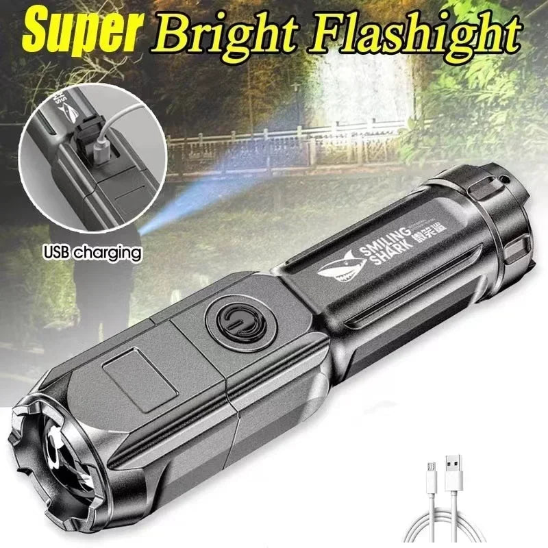 High Power LED Flashlight USB Rechargeable Torch Portable Zoomable Camping Light 3 Lighting Modes Use High Strength ABS Material Oasis Select