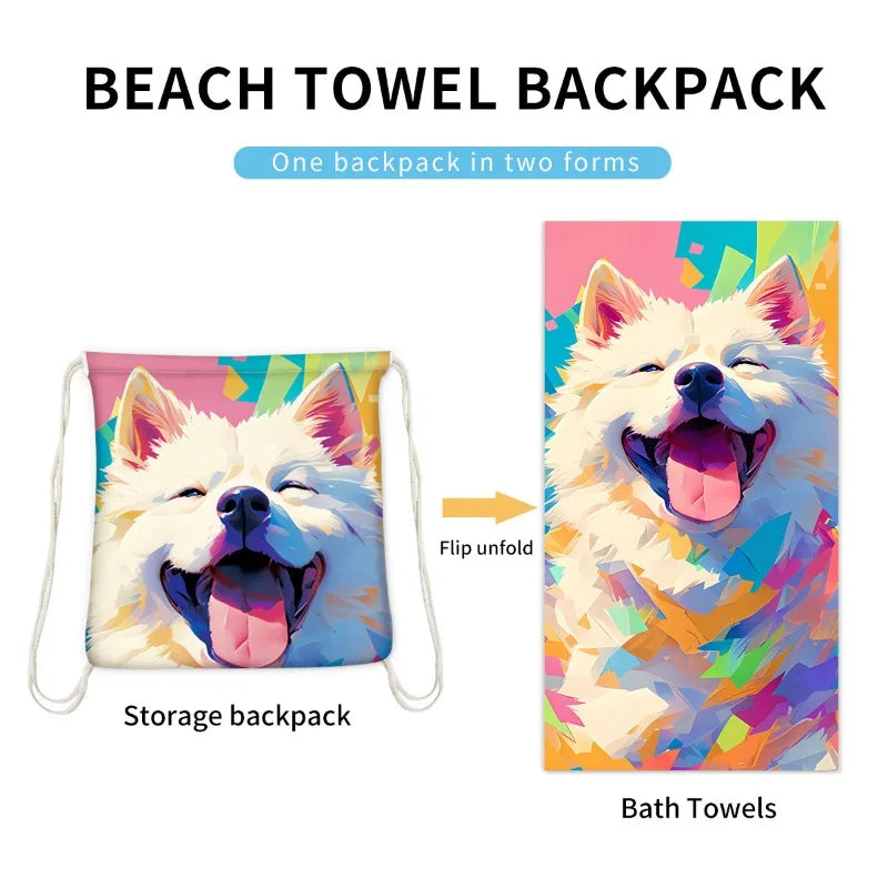 2-in-1 Multifunctional Foldable Beach Towel Printed Bath Towel Integrated Beach Towel Bag for Storage Oasis Select