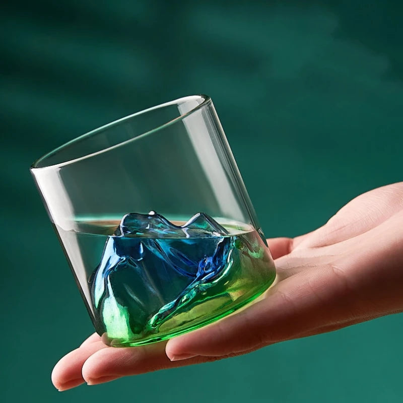 1pcs Transparent Japanese Style Glass Cup Mountain Pattern Tumbler Fashion Drinkware for Party and Daily Use Oasis Select