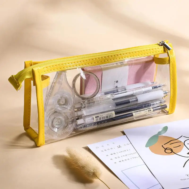 Transparent Pencil Case Waterproof PVC Large Capacity Clear Pen Bag Multi-use for Stationery Cosmetic Travel Use Oasis Select A1
