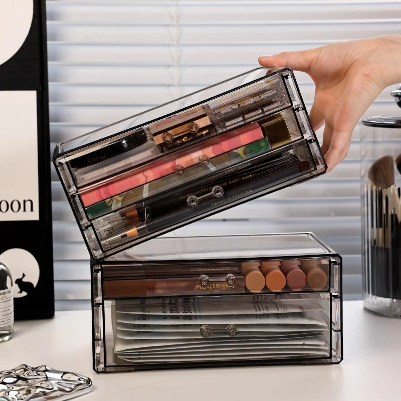 1pc Desktop Drawer Style Acrylic Transparent Black Cosmetics Storage Box Desktop Stackable Office Supplies Skincare Organizer Oasis Select