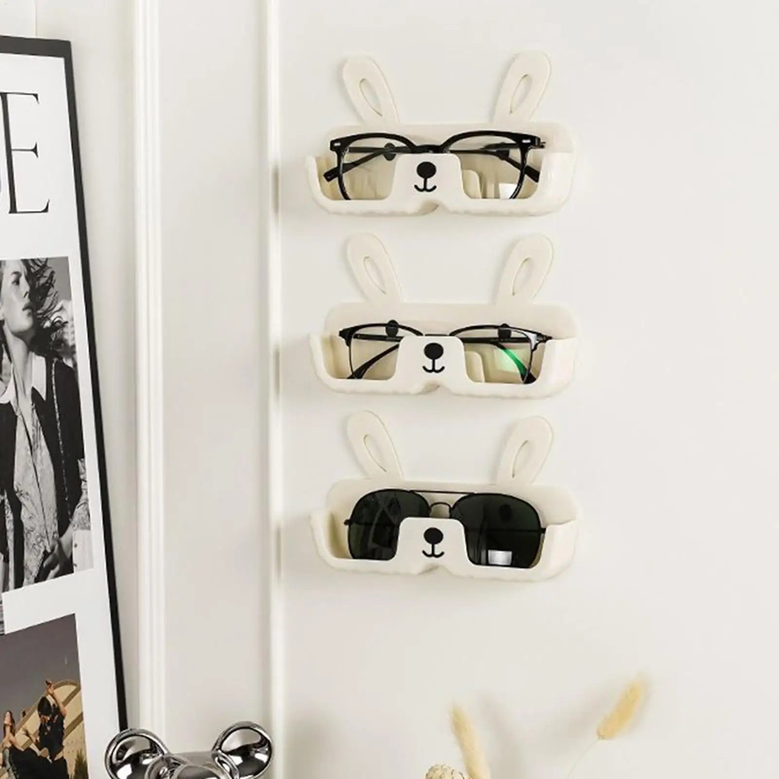 Sunglasses Organizer Wall Wall-Mounted Glasses Rack No Drilling Rabbit-shaped Sunglass Rack for Home Wardrobe Vanity Bedroom Oasis Select
