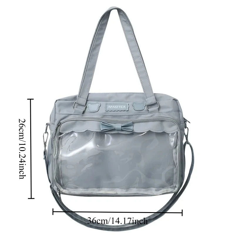 Japanese Style Cute Itabag Crossbody Shoulder Bag Ulzzang Sweet Fashion Bag for Girls DIY Badge & Plush Doll Display Ita Bag Oasis Select Blue 36X8X26cm
