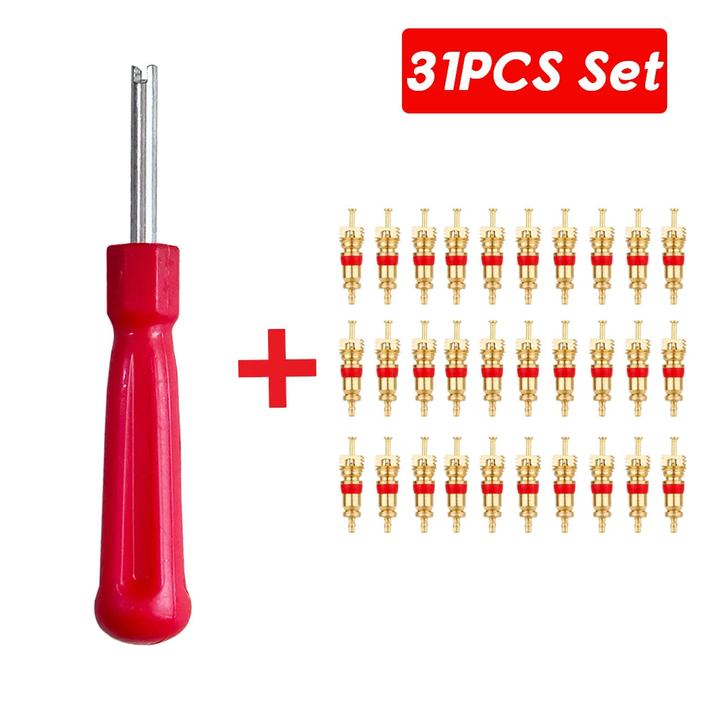 Portable Tire Valve Core Remover Installer Tool Removal Tool Car Bike Bicycle Motorcycle Tire Repair Tools Wrench Screwdriver Oasis Select 31pcs set