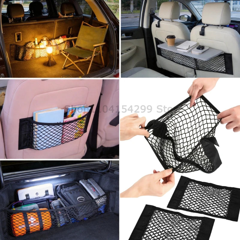 Car Trunk Elastic Storage Net Mesh Fixed Straps Car Organizer Extinguisher Storage Net Bag Seat Back Fixing Bag Auto Accessories Oasis Select