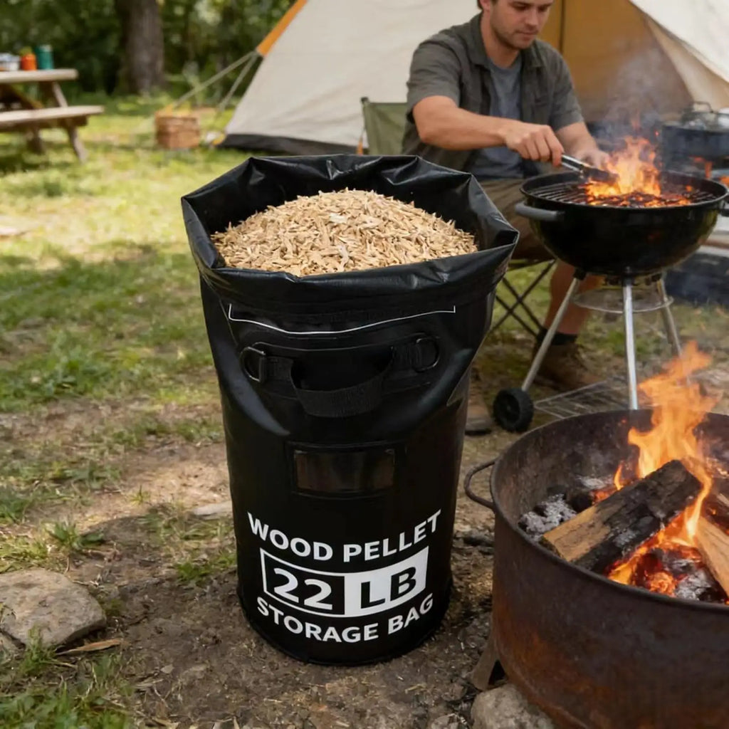 Wood Pellet Container 22 Lbs Capacity Charcoal Dispenser Bag Portable Charcoal Storage for Grilling Barbecue Outdoor Camping Oasis Select