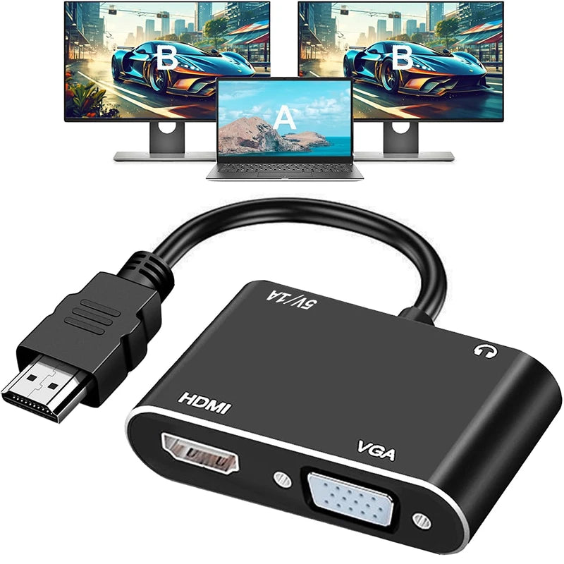 HDMI to 4K VGA Dual Display Adapter with Audio | 1080p HDMI Display Adapter Oasis Select