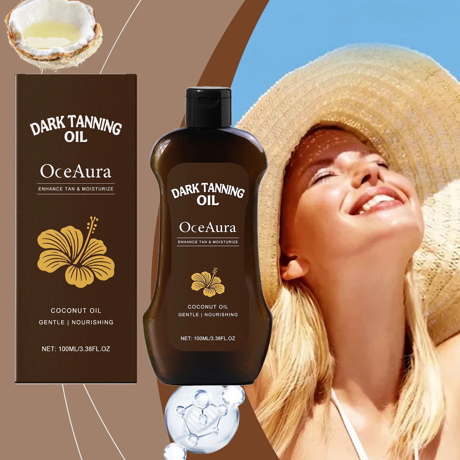 OceAura Coconut Tanning Oil – Deep Bronze Glow 100ml Self Tanning Oil Oasis Select