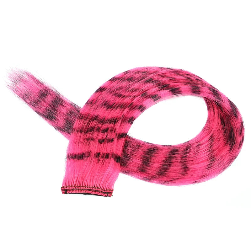 New Stripe Multi-color Leopard Printed Long Straight Wig Clip For Girls Highlights Wig Hairpieces Oasis Select A12