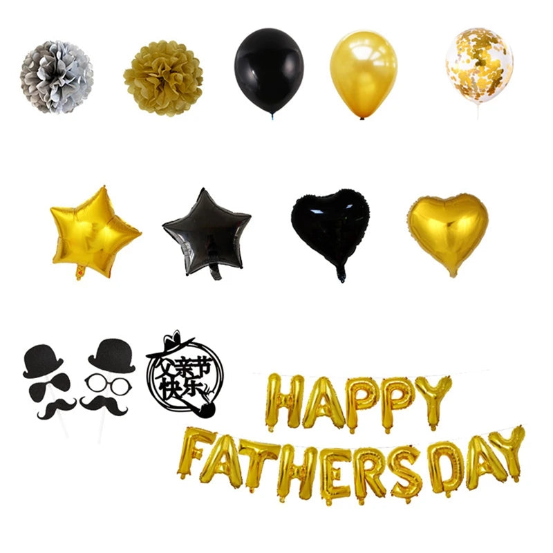 1Set Father's Day Decorations White Gold Black Happy Fathers Day Party Decorations Kit Father's Day Balloon Set Oasis Select