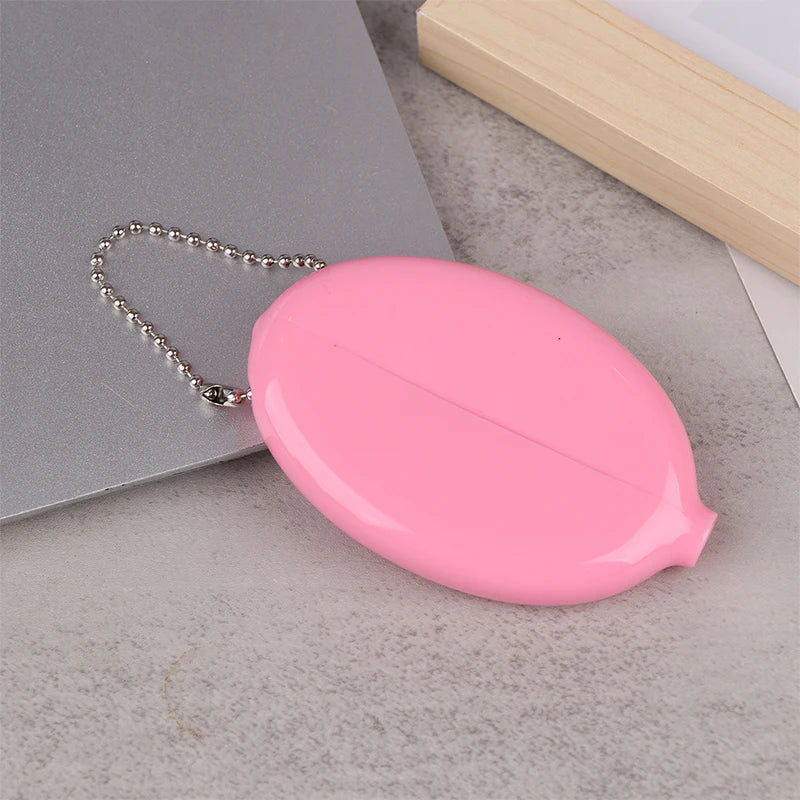 Small Oval Coin Purse Mini Earrings Rings Storage Box With Chain Solid Color PVC Fashion Portable Bag Pendant Oasis Select Pink