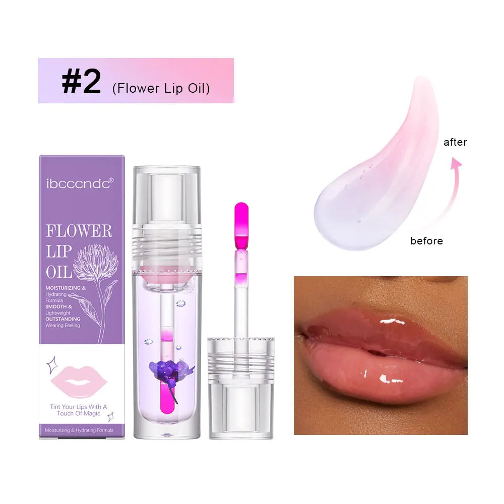 ibcccndc PH Color Changing Flower Lip Oil Gloss – Moisturizing