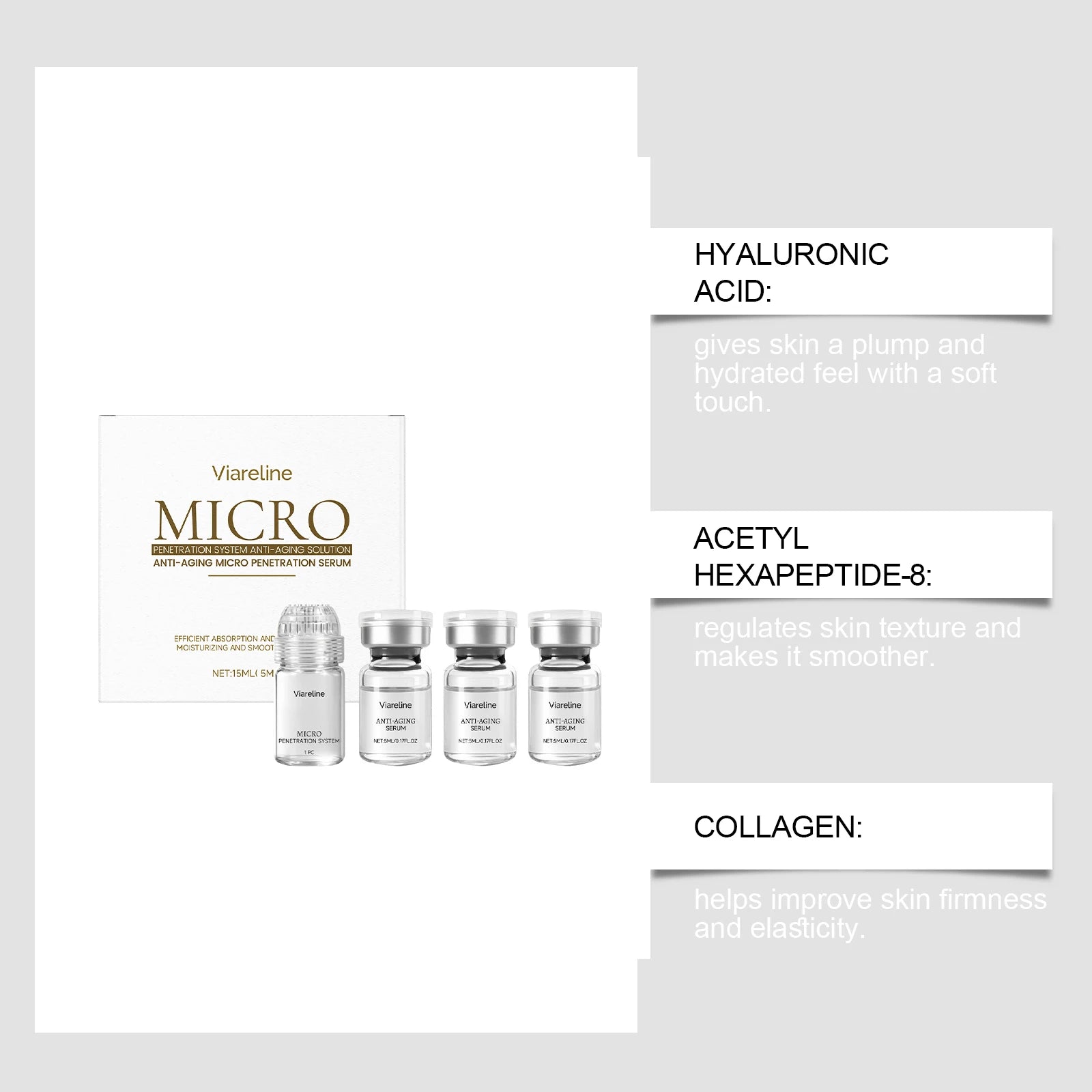 VIARELINE Facial Roller Kit – Hydrating Serum Set All Skin Face Serum Roller Set Oasis Select