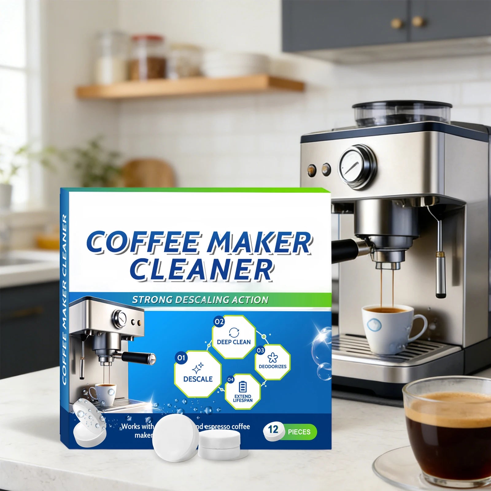 Coffee Machine Cleaner Gentle Cleaning Coffee Machine Remove Pipe Grease,Scale and Residue Coffee Machine Cleaning Tablets 12PCS Oasis Select
