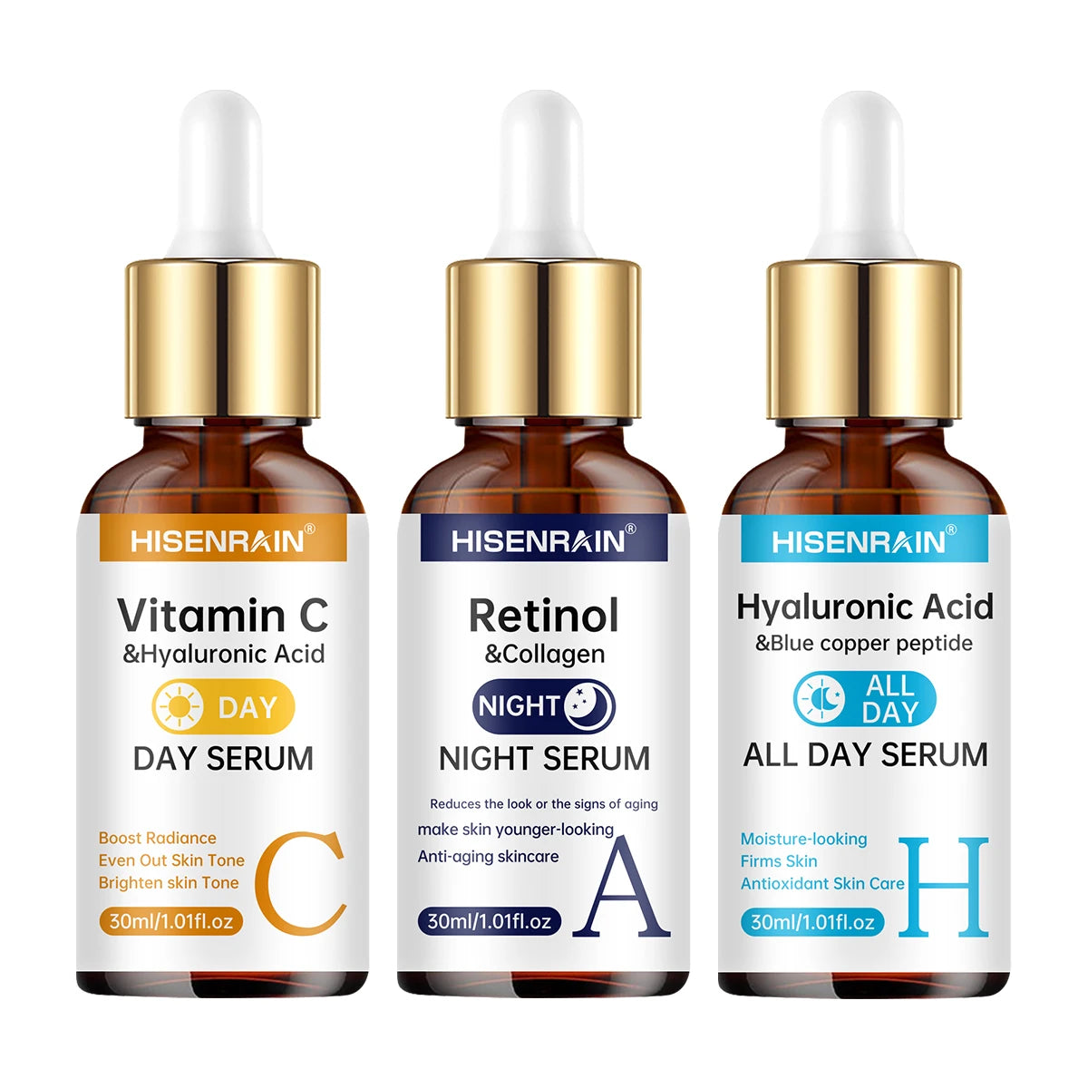 HISENRAIN Vitamin C Retinol Hyaluronic Acid Serum Duo | All Skin Face Serum Duo Oasis Select 30ml-ACH