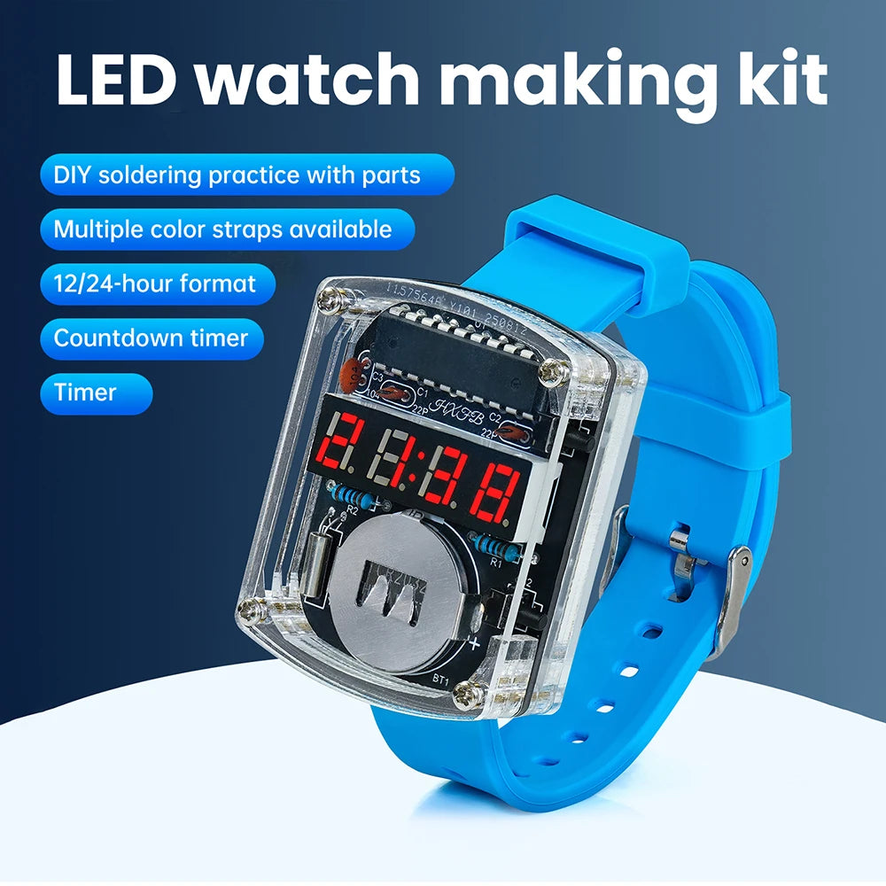 LED DIY Electronic Watch Kit Digital Tube Clock Accessories Soldering Assembly Electronic Silicone Watch Oasis Select
