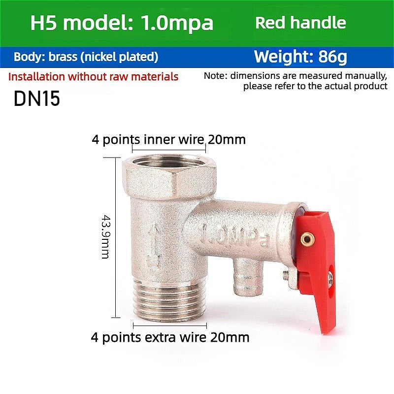 Durable Brass Safety Valve, Adjustable Pressure Relief Valve Protects Enclosed Water Systems From Overpressure Exhaust Fittings Oasis Select 1.0MPA Red handle