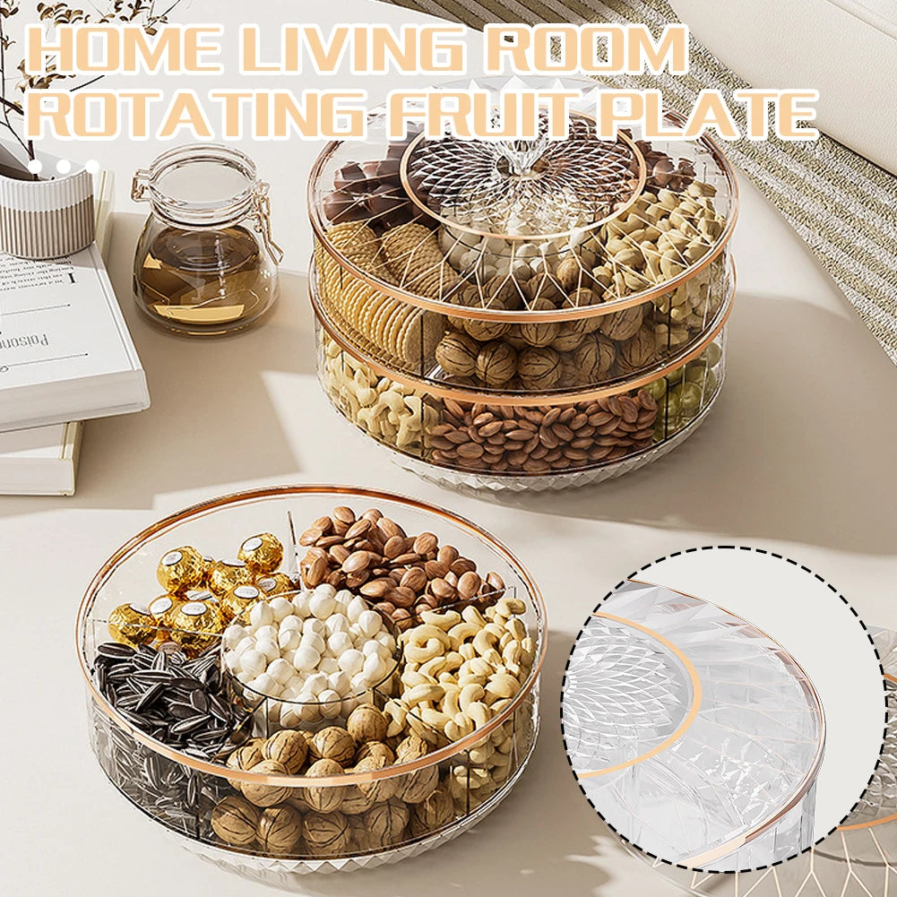 Rotatable Stackable Fruit & Candy Tray with Gold Lid