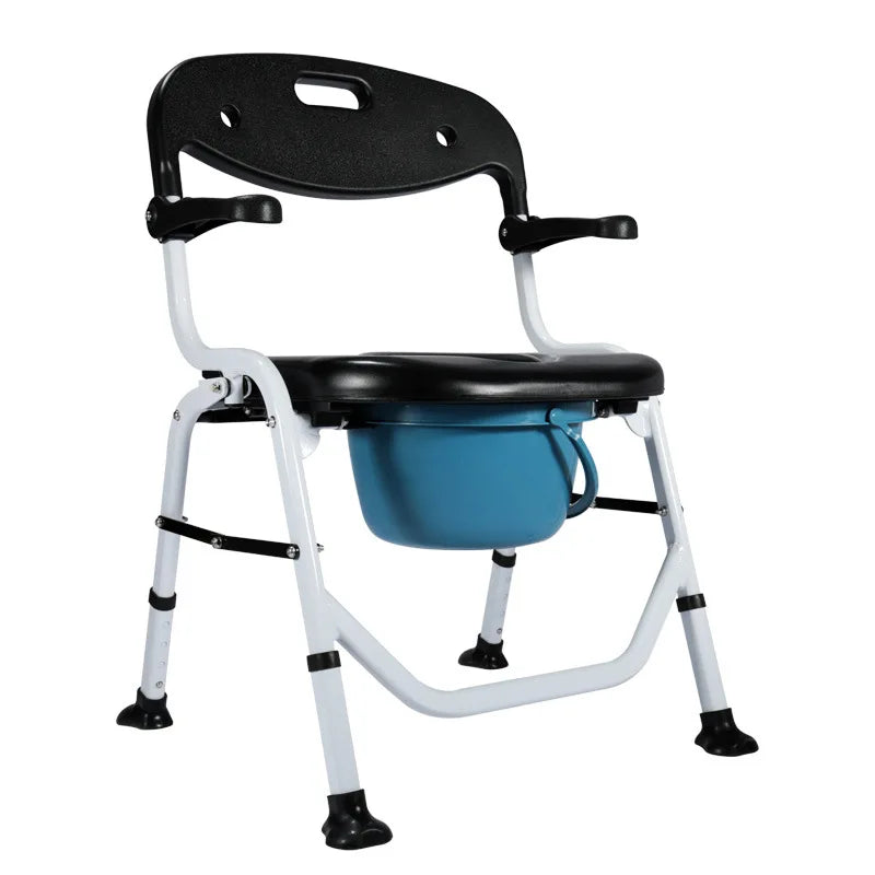 Solid Toilet chair elderly foldable portable mobile toilet chair pregnant women toilet Japanese bath chair household Oasis Select YC741F-leather pad