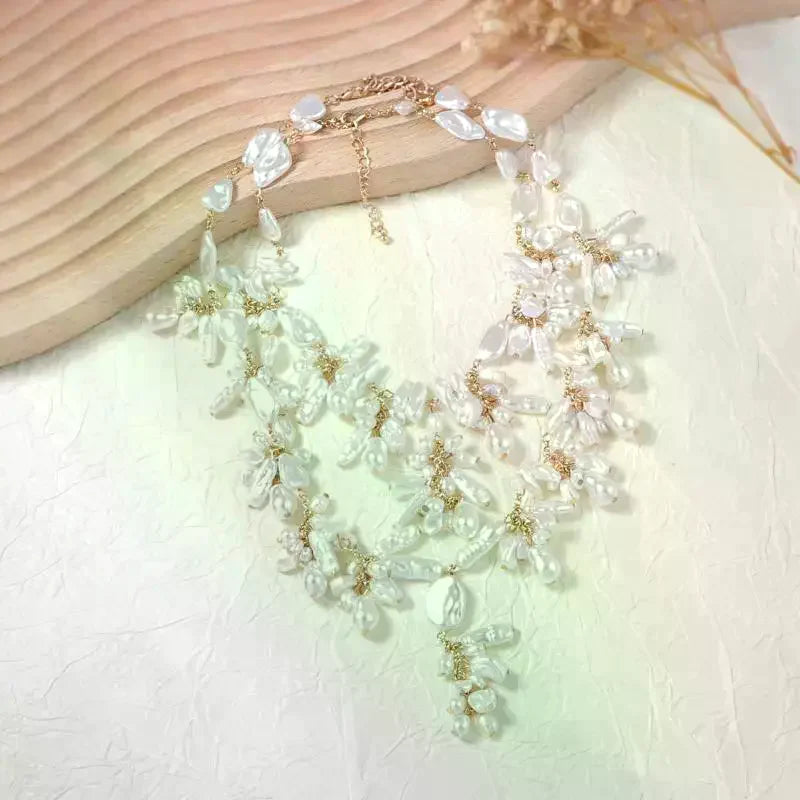 New Trendy Double Layered Irregular Pearl Pendant Necklace Baroque Party Dress Up Women's Neck Jewelry Gift Oasis Select