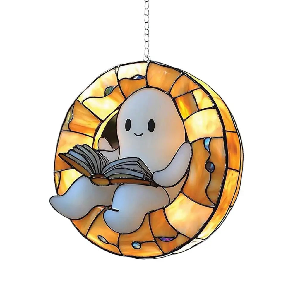 Ghost Reading Book Suncatcher – Acrylic Window Ornament