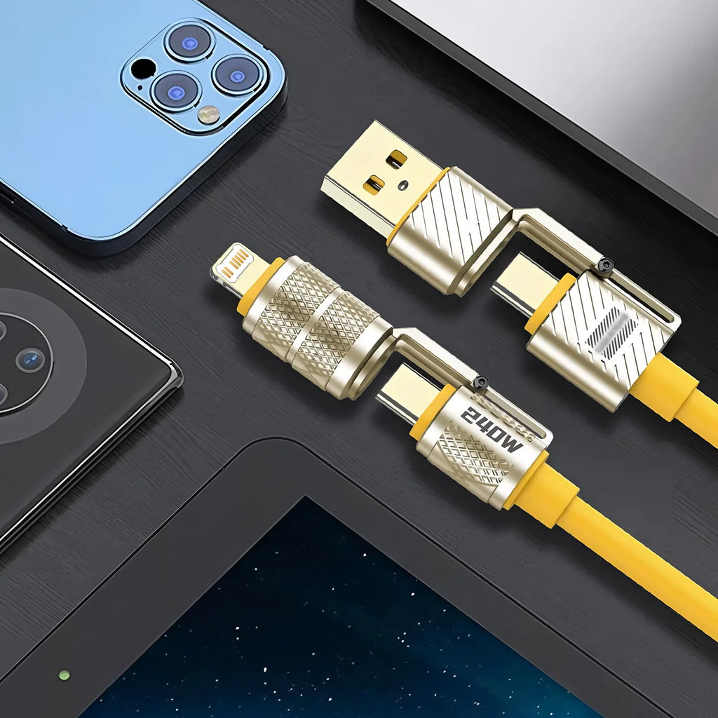 240W 4-in-1 Fast Charging Data Cable Type-C To Type-C Zinc Alloy Cable For iPhone15/16p Samsung Huawei Xiaomi Oppo iphone Oasis Select